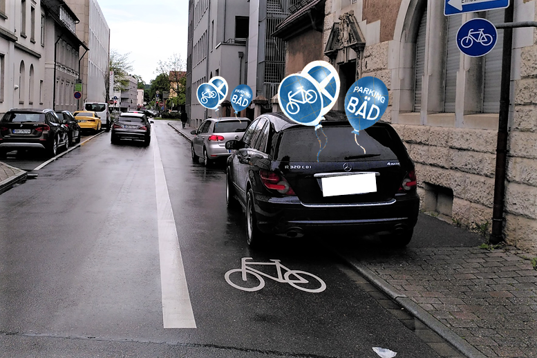 Falschparken auf Radwegen zwingt Radfahrende zu gefgährlichen Ausweichmanövern.