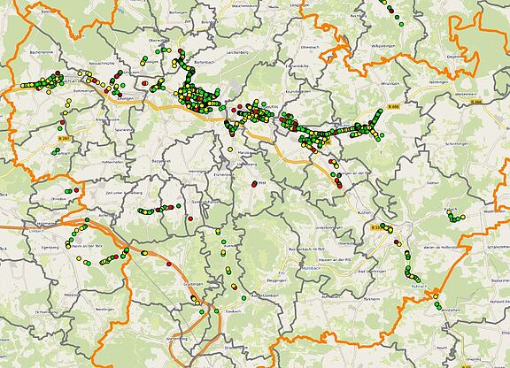 Übersicht der Messpunkte im Landkreis Göppingen 